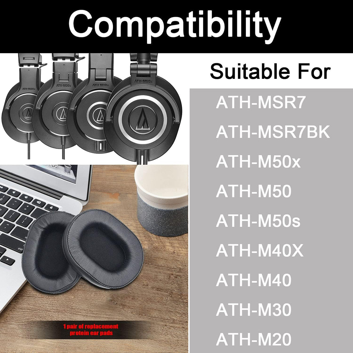 Replacement Earpads for Audio Technica MSR7