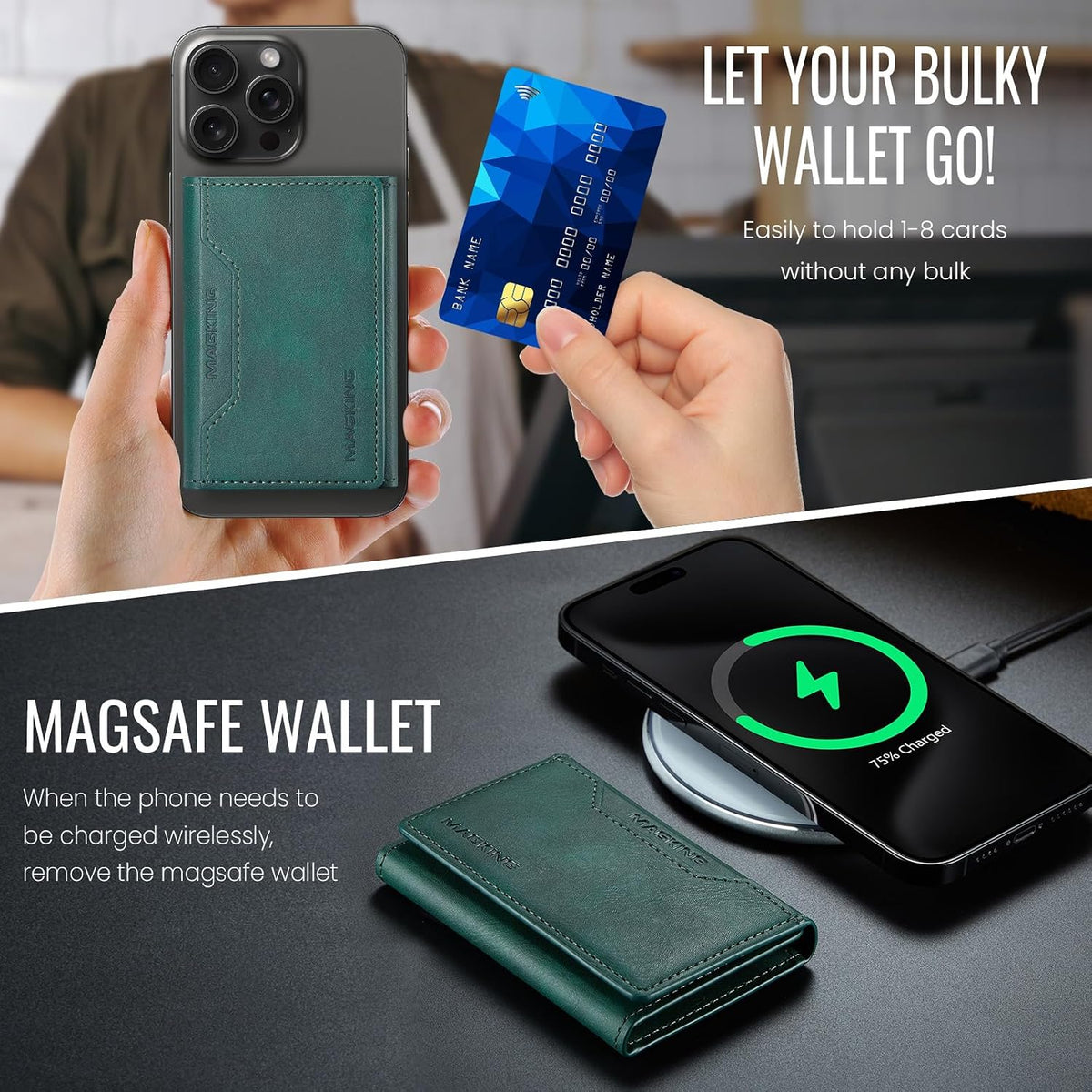MagSafe Compatible Magnetic Leather Wallet Card Holder for iPhone