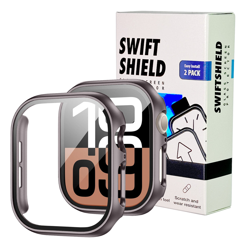 Apple Watch Series 11 (46mm) Case with Glass Screen Protector by SwiftShield (2 Pack - Natural Titanium)