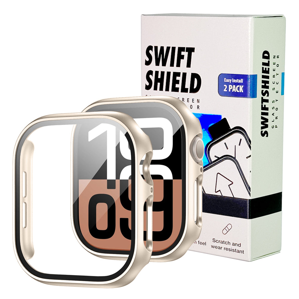 Apple Watch Series 11 (42mm) Case with Glass Screen Protector by SwiftShield (2 Pack - Gold Titanium)