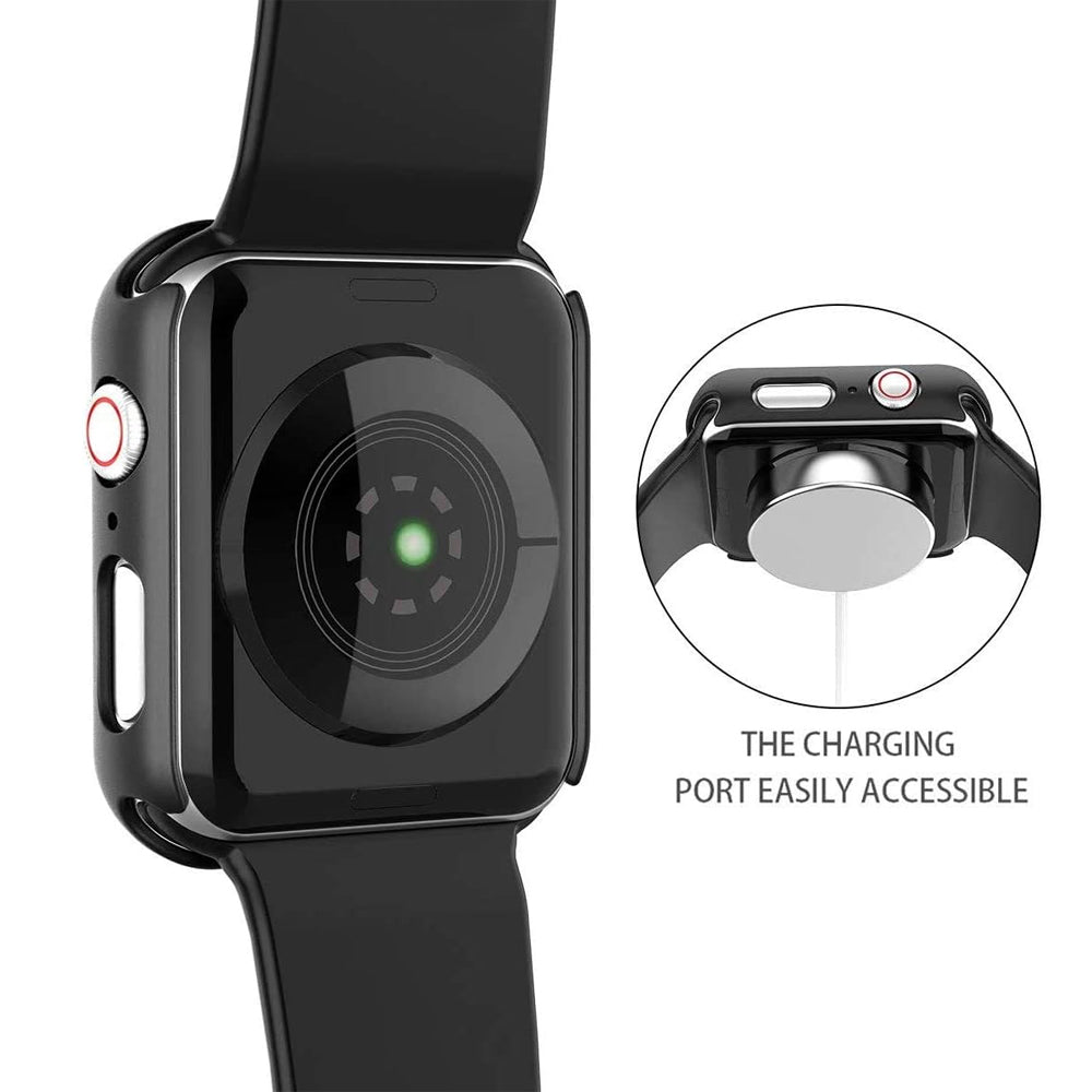 Apple Watch SE Series 2 44mm Case with Glass Screen Protector by SwiftShield (2 Pack - Black + Clear)