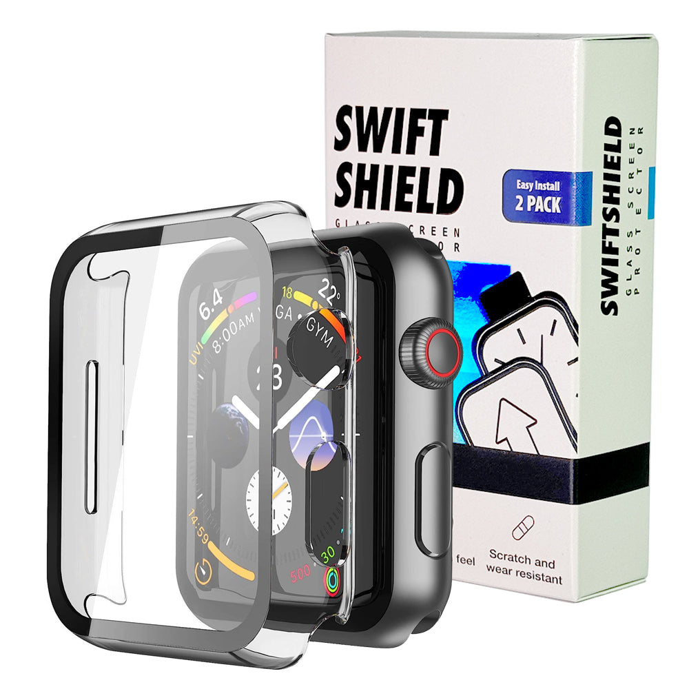 Apple Watch SE Series 2 44mm Case with Glass Screen Protector by SwiftShield (2 Pack - Clear)