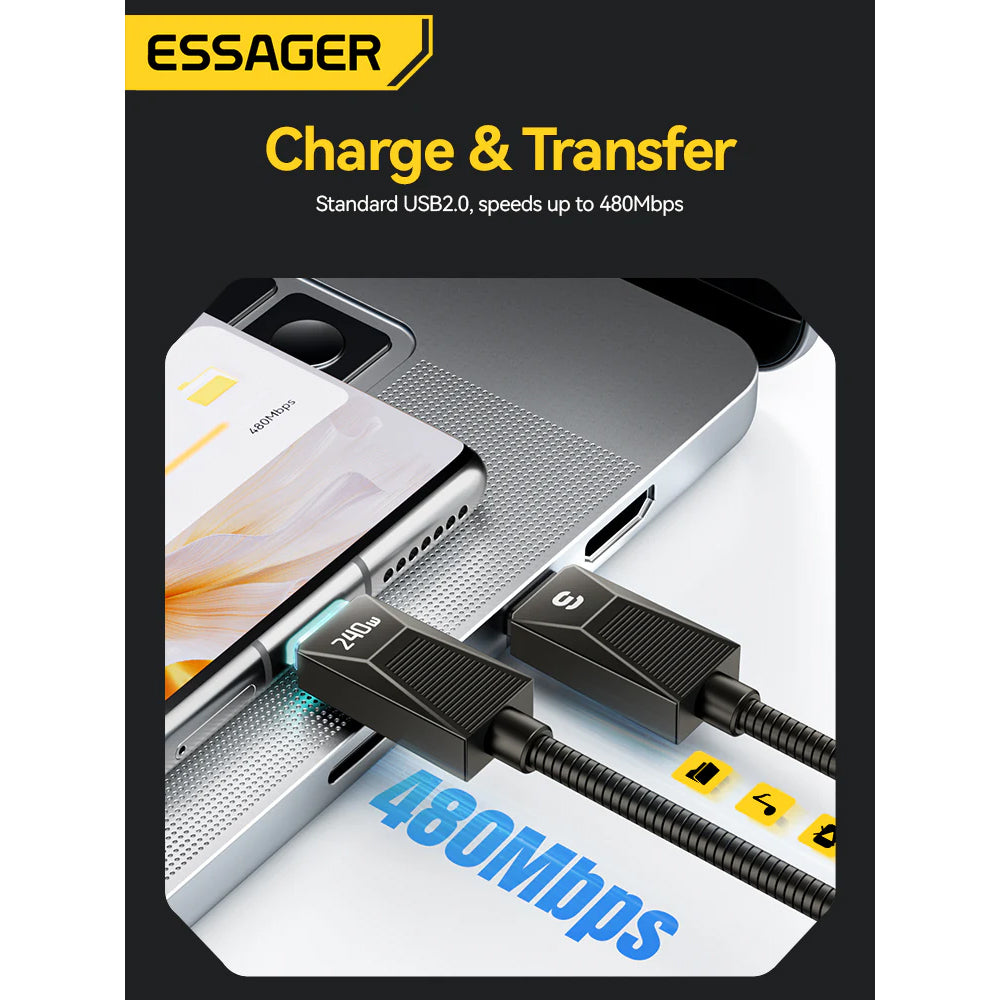 Display 240W LED USB-C to USB-C Cable (2M) - Essager Fast Charger