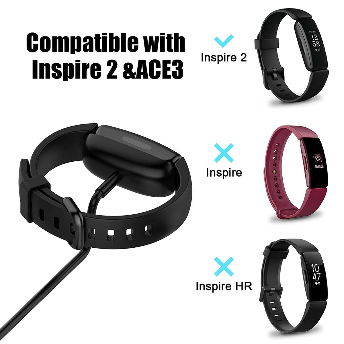 Fitbit Inspire 2 / Ace 3 Charger Cable - Black