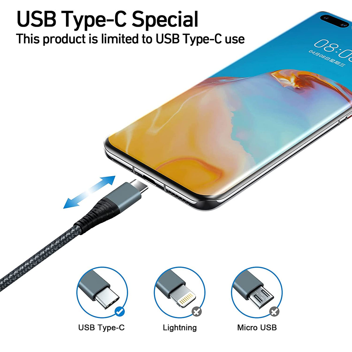 Nylon USB Type C to USB Type C cable