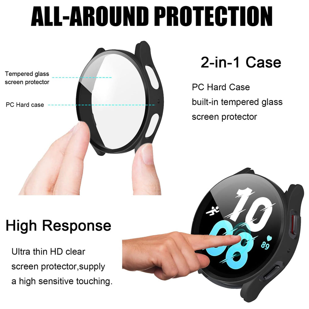 Samsung Galaxy Watch FE 40mm Case with Glass Screen Protector by SwiftShield (2 Pack - Black + Clear)