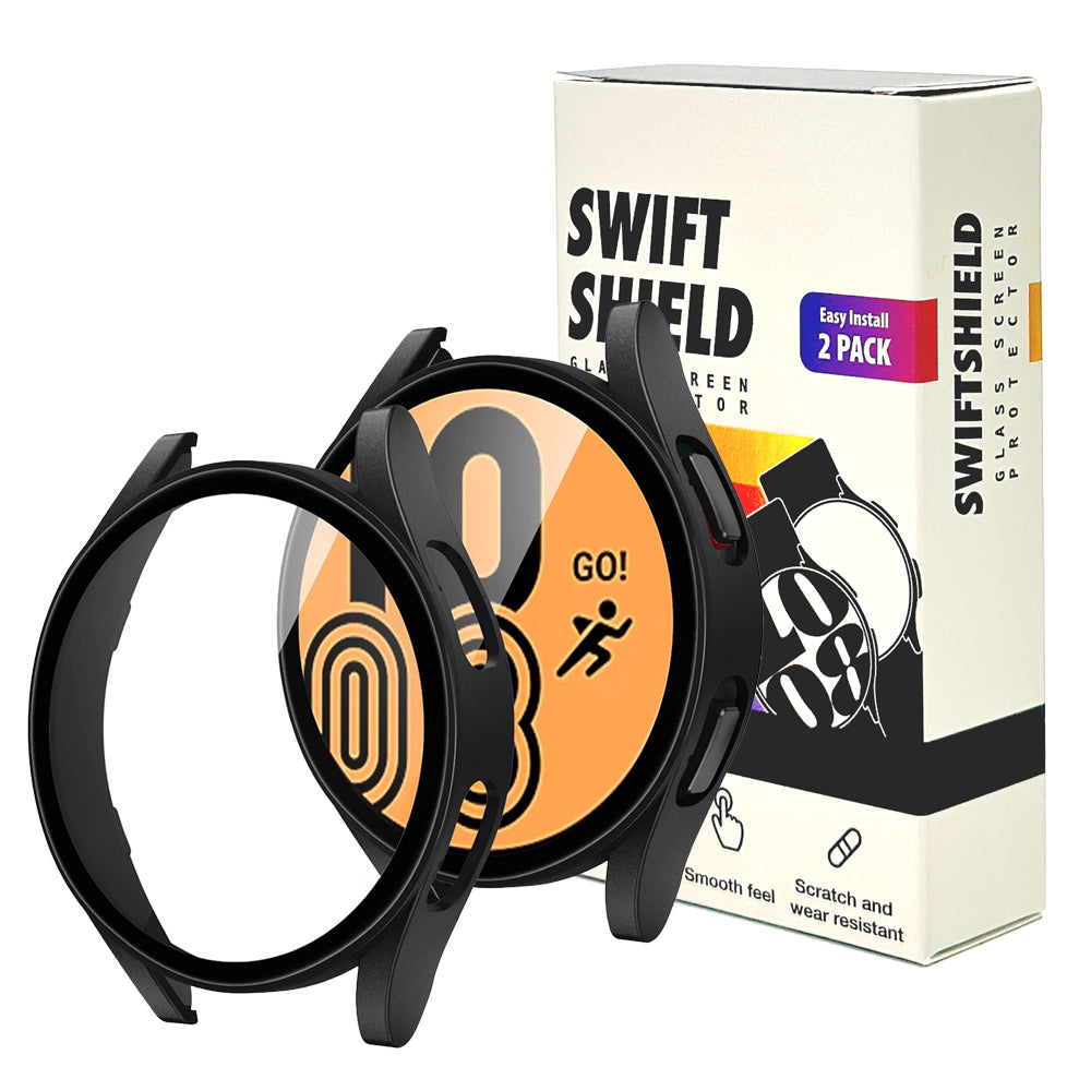 Samsung Galaxy Watch FE 40mm Case with Glass Screen Protector by SwiftShield (2 Pack - Black)