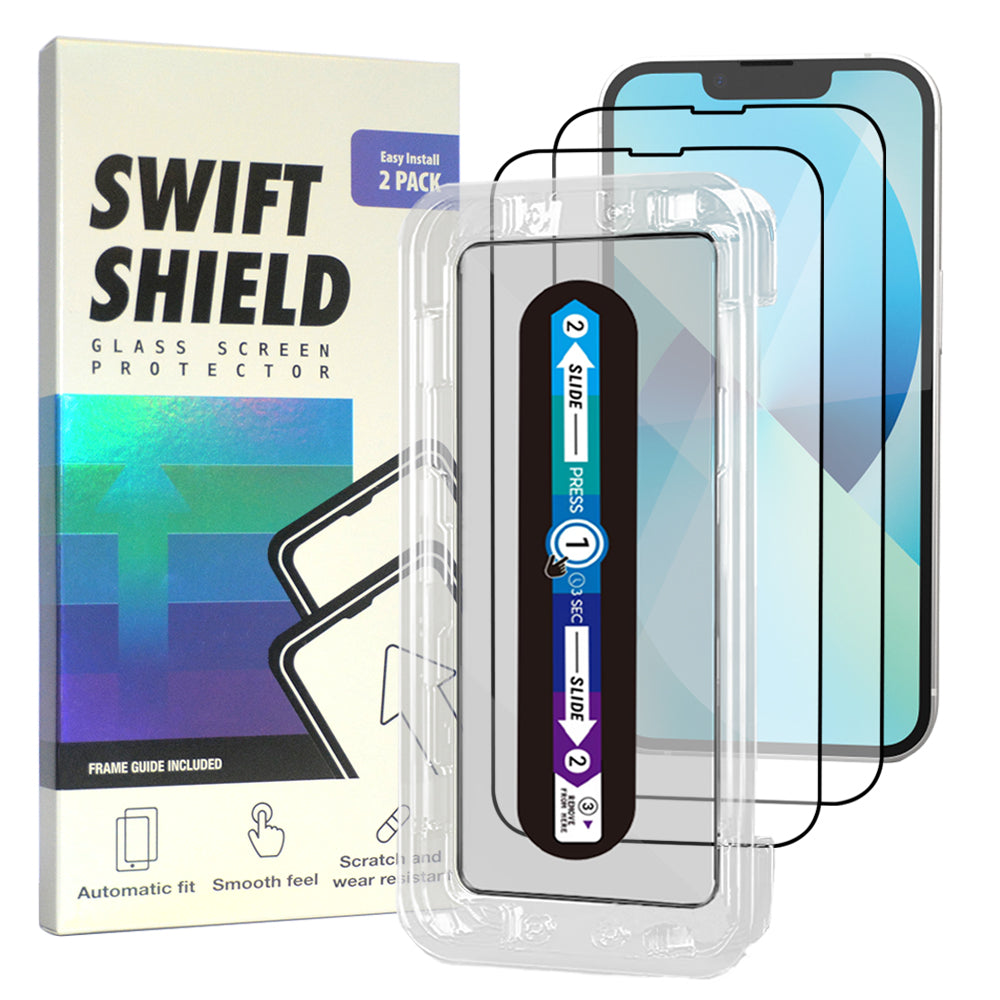 iPhone 13 Tempered Glass Screen Protector [2-Pack] with Easy Alignment Frame – Clear, Premium by SwiftShield