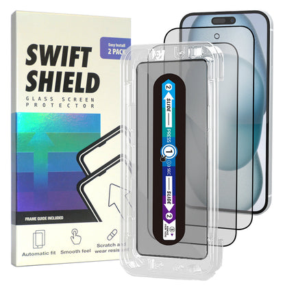 iPhone 15 Tempered Glass Screen Protector [2-Pack] with Easy Alignment Frame – Matte Anti-Glare, Premium by SwiftShield
