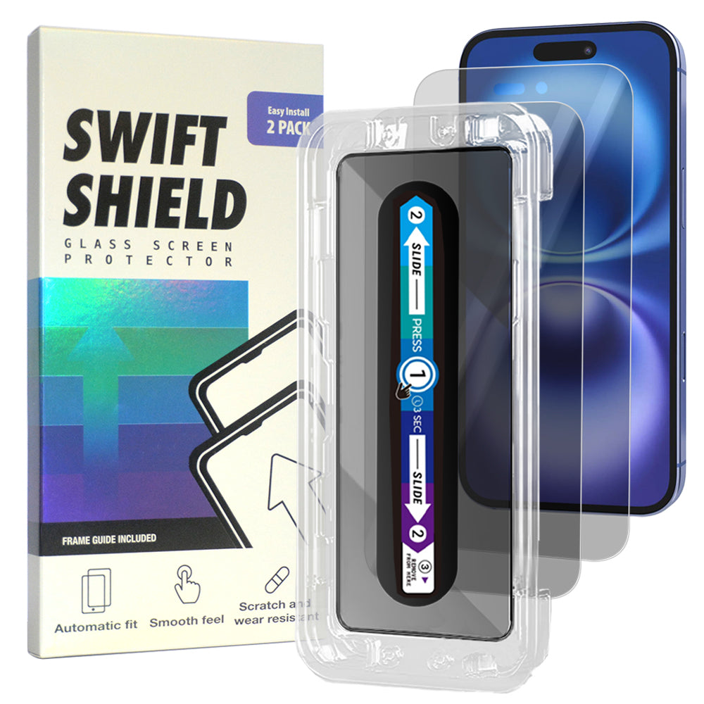 iPhone 16 Tempered Glass Screen Protector [2-Pack] with Easy Alignment Frame – Privacy, Premium by SwiftShield