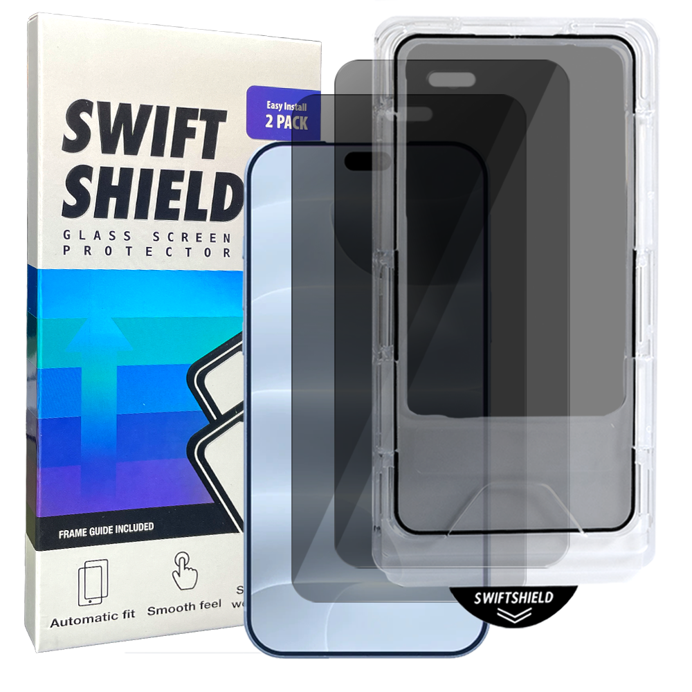 iPhone 18 Pro Max Tempered Glass Screen Protector [2-Pack] with Easy Alignment Frame – Privacy, Premium by SwiftShield