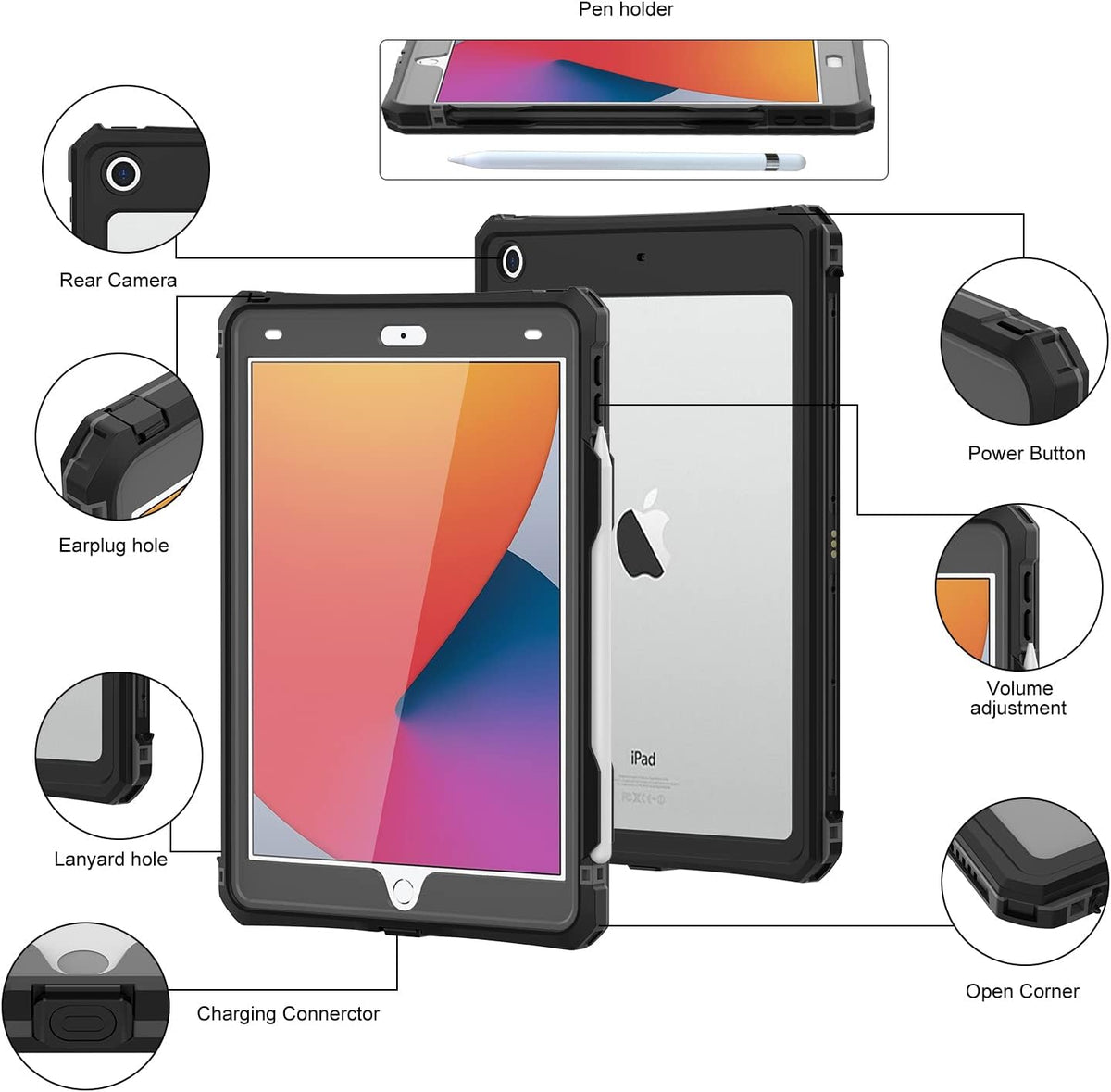 Shellbox Waterproof Case with Stand and Strap for iPad 10.2" 9th Gen