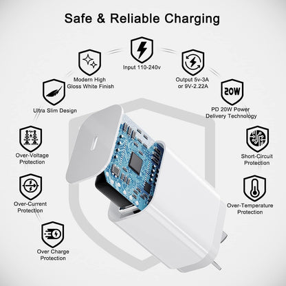 20W Fast Wall Charger with USB-C to Lightning cable