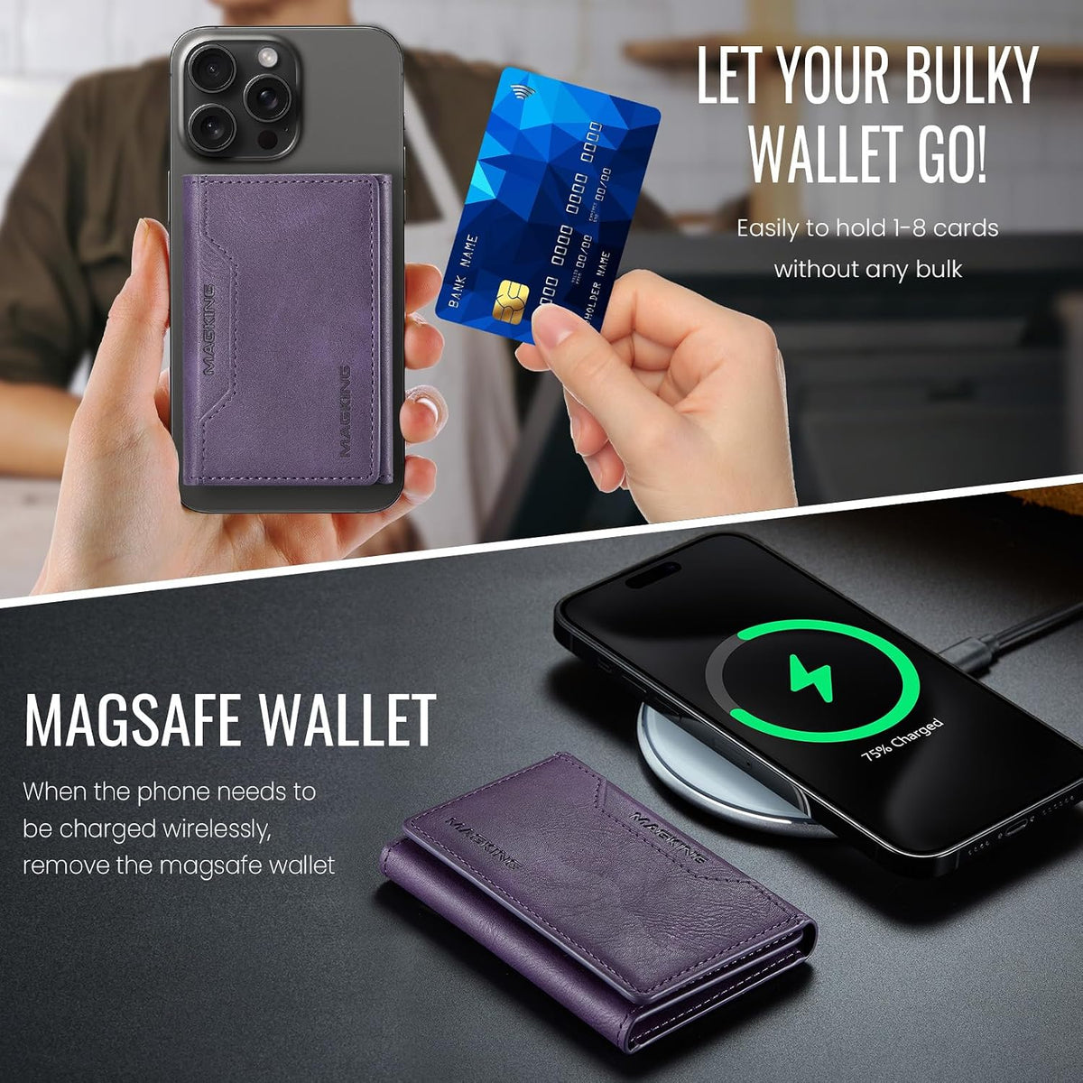 MagSafe Compatible Magnetic Leather Wallet Card Holder for iPhone