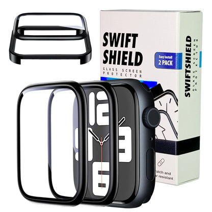 Apple Watch SE Series 3 44mm Glass Screen Protector Alignment Kit by SwiftShield (2 Pack - Black)