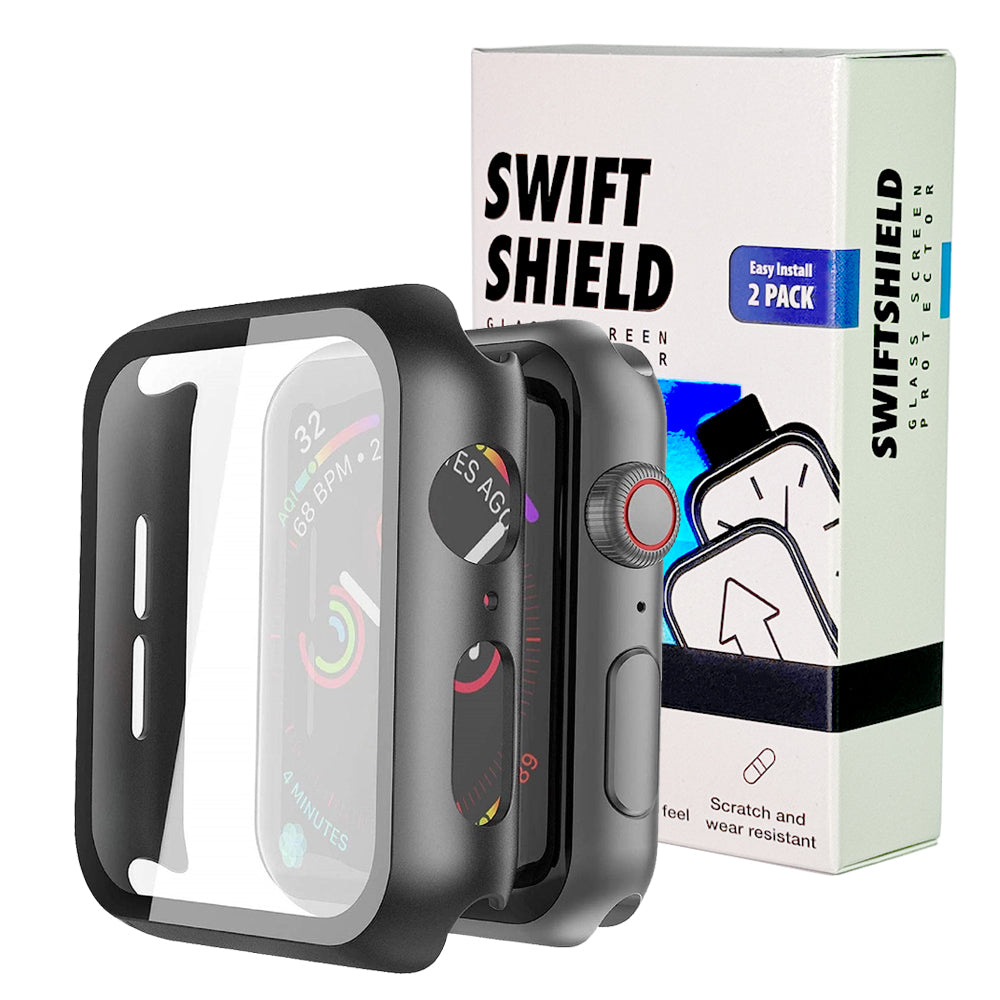 Apple Watch SE Series 3 40mm Case with Glass Screen Protector by SwiftShield (2 Pack - Black + Clear)