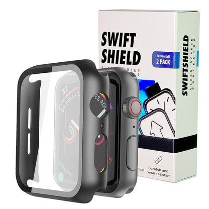 Apple Watch SE Series 2 44mm Case with Glass Screen Protector by SwiftShield (2 Pack - Black)