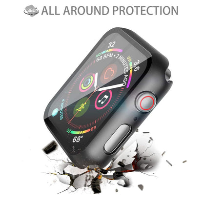 Apple Watch SE Series 2 44mm Case with Glass Screen Protector by SwiftShield (2 Pack - Black + Clear)