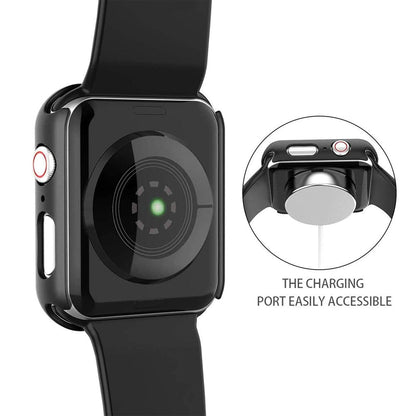 Apple Watch SE Series 3 44mm Case with Glass Screen Protector by SwiftShield (2 Pack - Black)