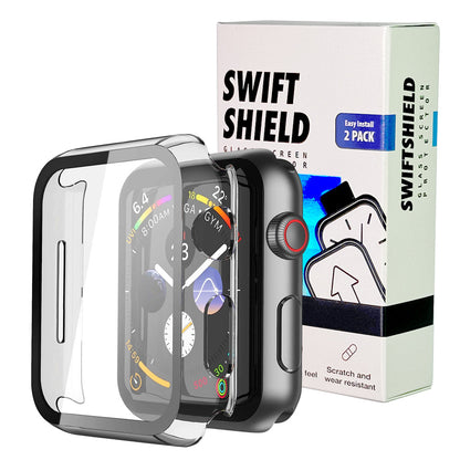 Apple Watch SE Series 2 44mm Case with Glass Screen Protector by SwiftShield (2 Pack - Clear)