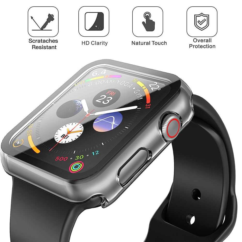Apple Watch SE Series 3 44mm Case with Glass Screen Protector by SwiftShield (2 Pack - Clear)
