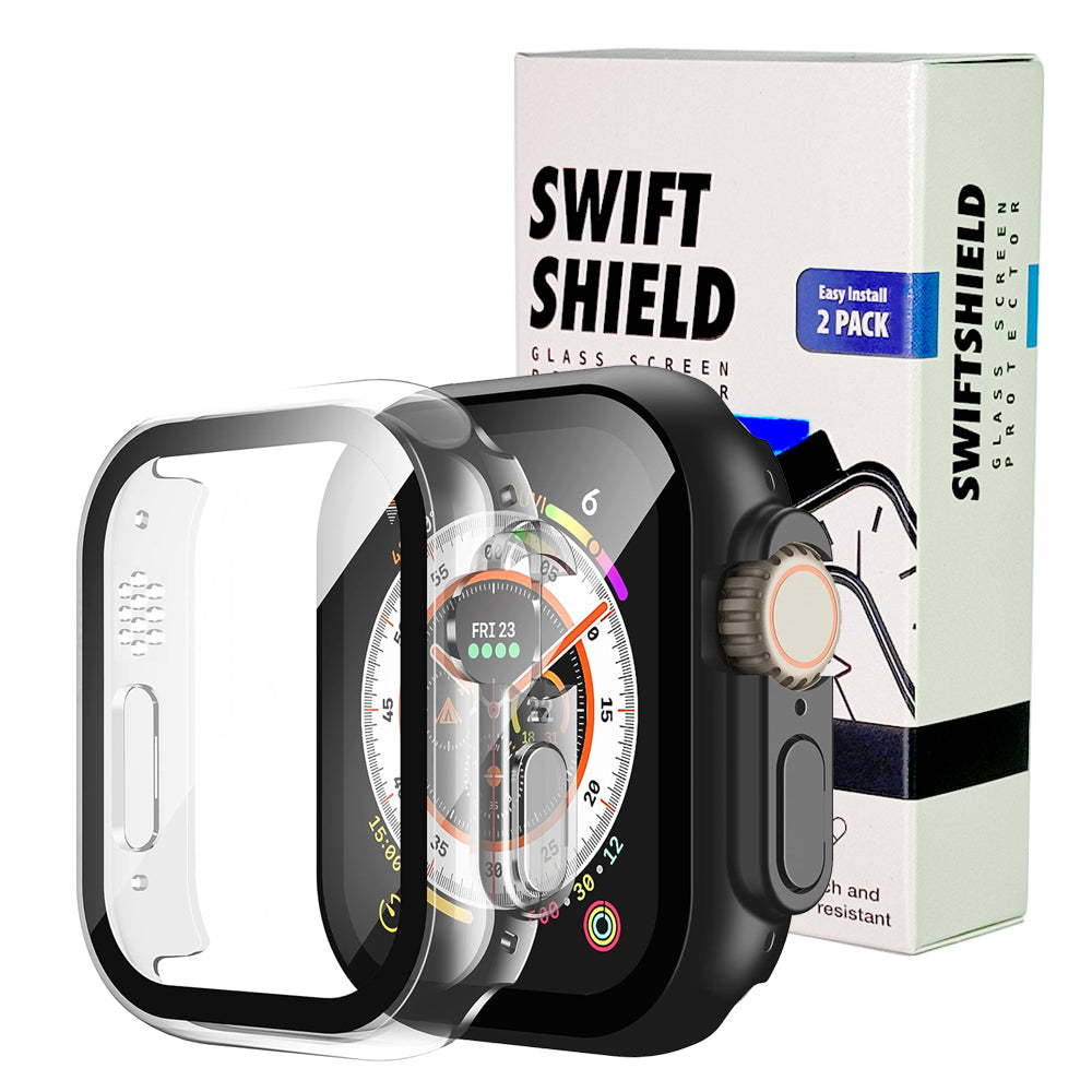 Apple Watch Ultra 4 49mm Case with Glass Screen Protector by Swiftshield (2 Pack - Black + Clear)