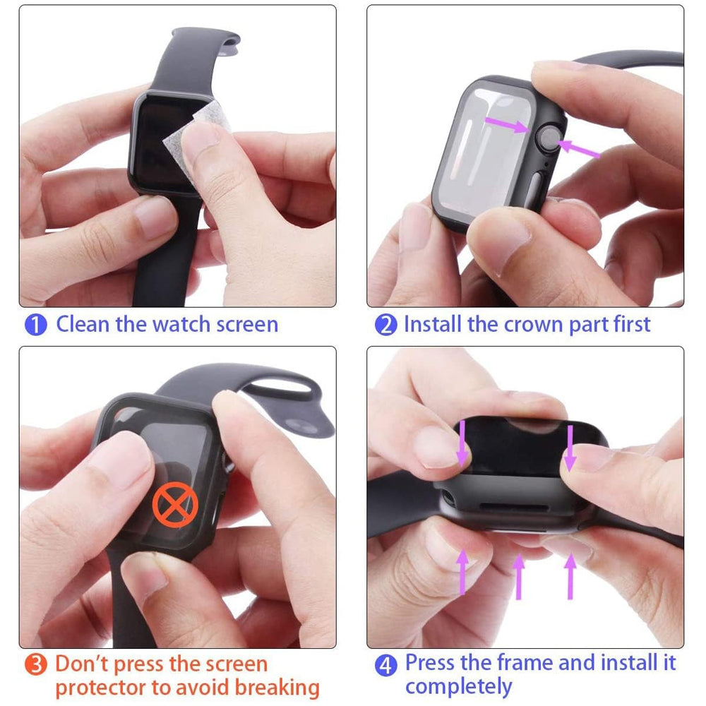Apple Watch 41mm Case with Glass Screen Protector by SwiftShield (2 Pack - Black + Clear)