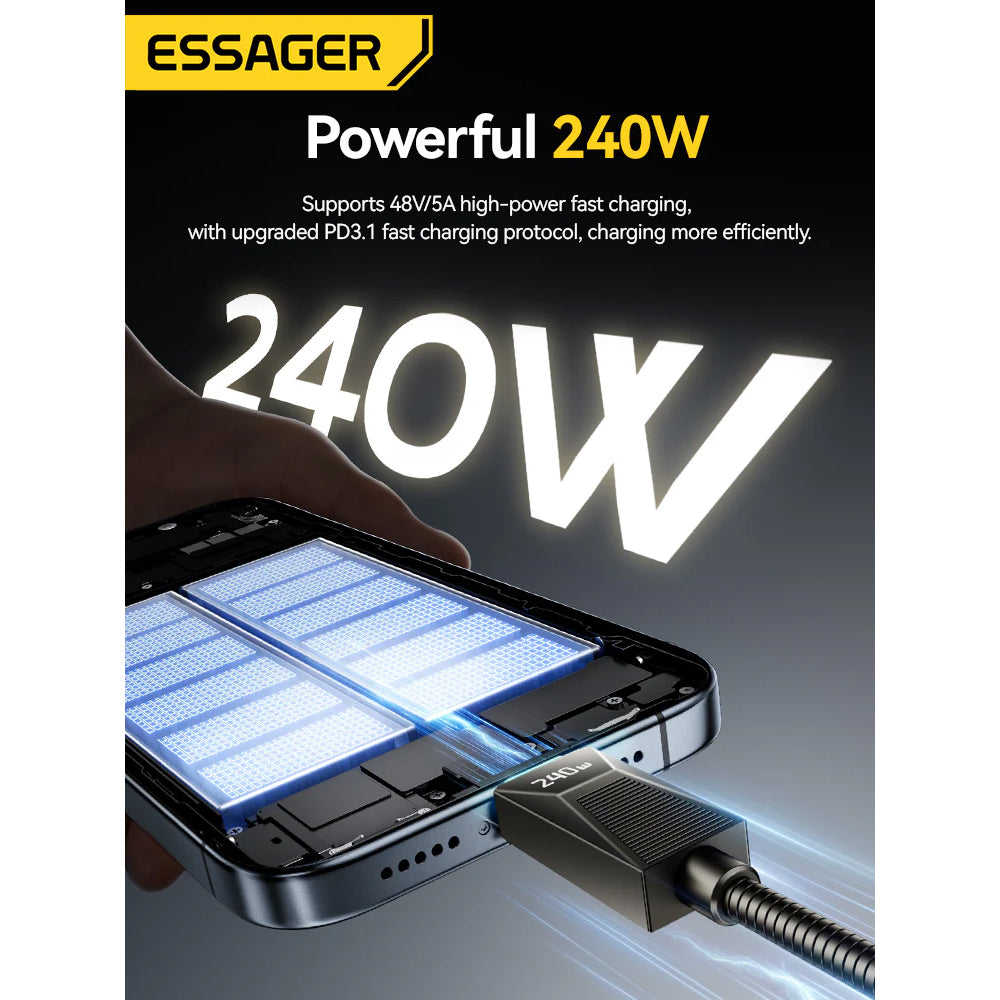 Display 240W LED USB-C to USB-C Cable (2M) - Essager Fast Charger