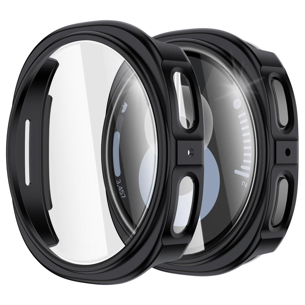 Samsung Galaxy Watch 9 44mm Case with Glass Screen Protector by SwiftShield (2 Pack - Black + Clear)