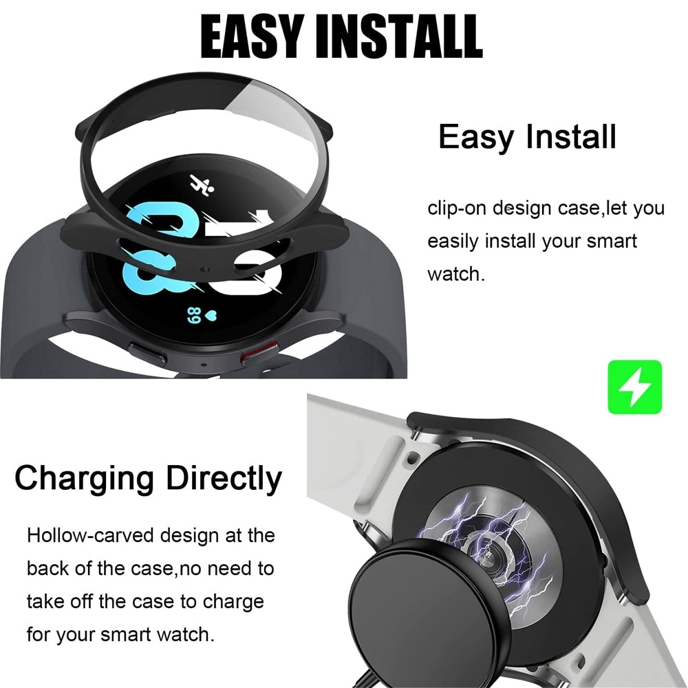 Samsung Galaxy Watch FE 40mm Case with Glass Screen Protector by SwiftShield (2 Pack - Black + Clear)