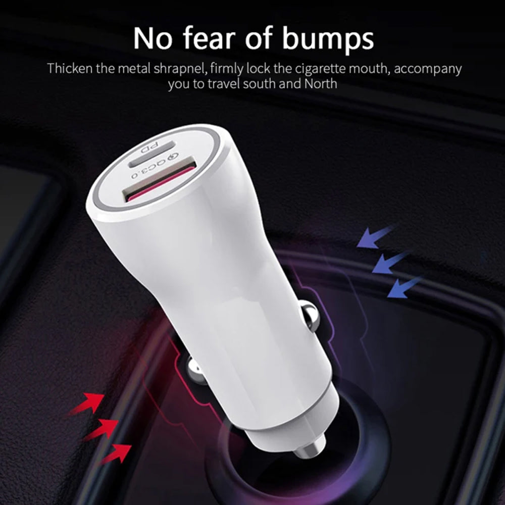Dual 20W Fast Car Charger with USB-C to USB-C cable