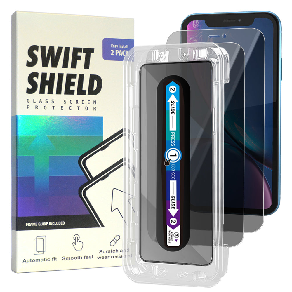 iPhone XR Tempered Glass Screen Protector [2-Pack] with Easy Alignment Frame – Privacy, Premium by SwiftShield